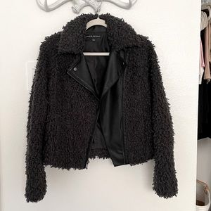 Rock and Republic Gray Faux Fur and Black Vegan Leather motorcycle jacket